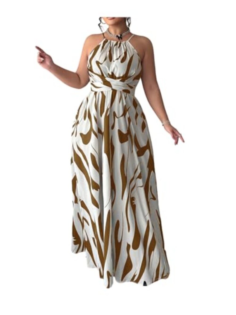 Plus Size Halter Maxi Dress A-Line Flowy Boho Summer Dress